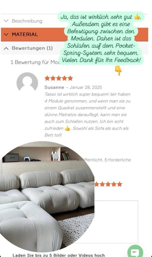 Modulares Sofa Tasso / Stoff MARINO 02 (Creme) – Bild 9
